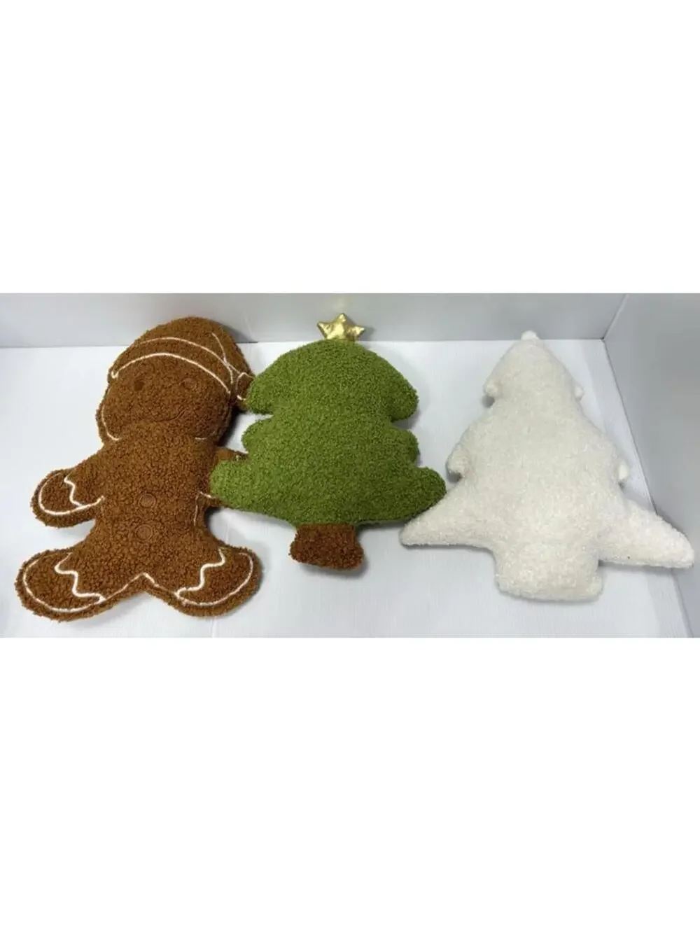 3pc Christmas Plush Throw Pillow Set Gingerbread Man Green White Trees Soft New